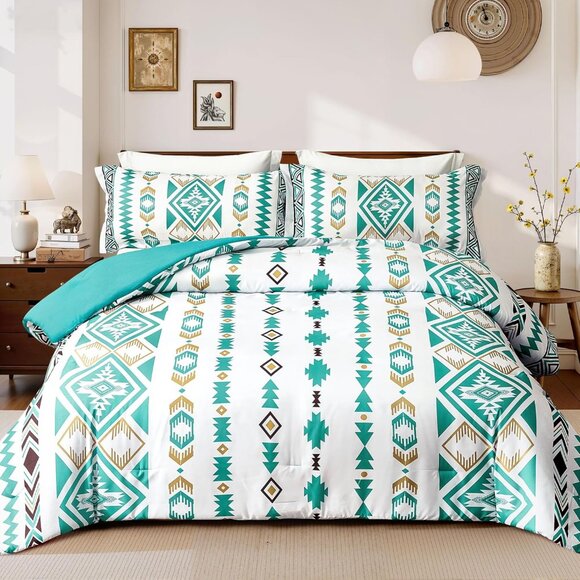 Other - NEW King Size Comforter Set – 3 Piece Turquoise Boho Aztec Bedding, Western